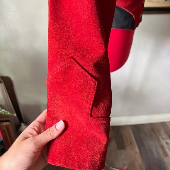 RARE & RESTORED 80s Chia Red and Black Cropped Thriller Suede Jacket - Picture 7 of 11